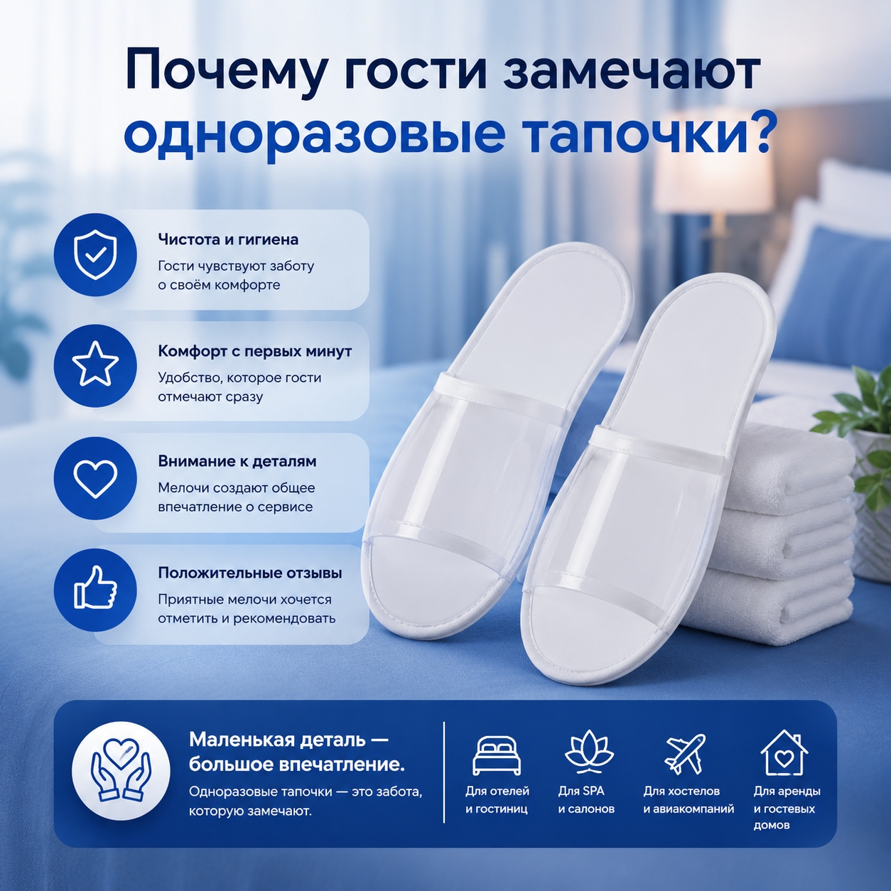 👣 Почему гости замечают одноразовые тапочки?

Казалось бы, всего..
